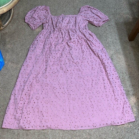 Eloquii Broderie Floral Eyelet Tie Front Puff Sleeve Maxi Dress Classic Pink‎ 16 - Picture 6 of 8